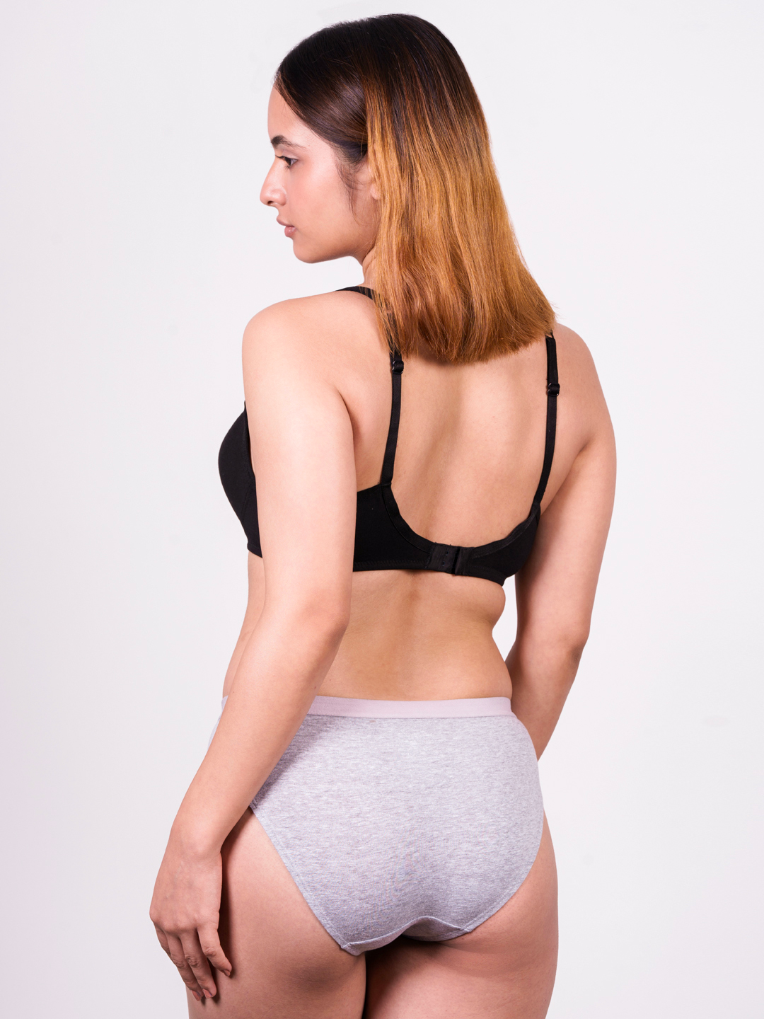 revoue black balconette padded medium coverage wirefree bra and grey bikini panty combo