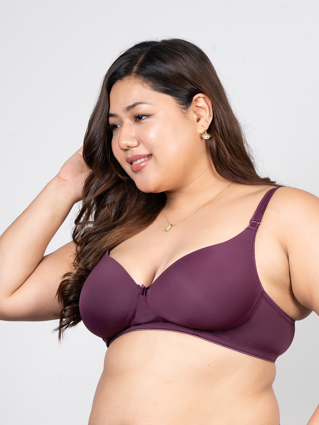 revoue wine balconette padded medium coverage wirefree bra and grey seamless hipster panty combo