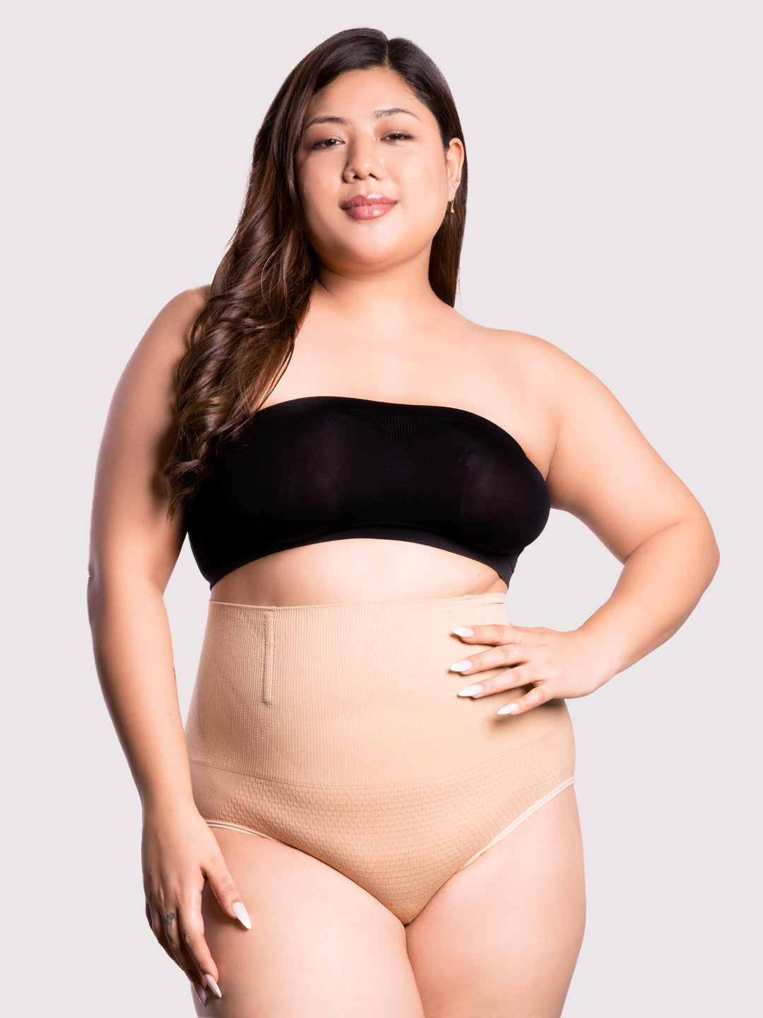 revoue high waist nude shapewear & black tube bra combo