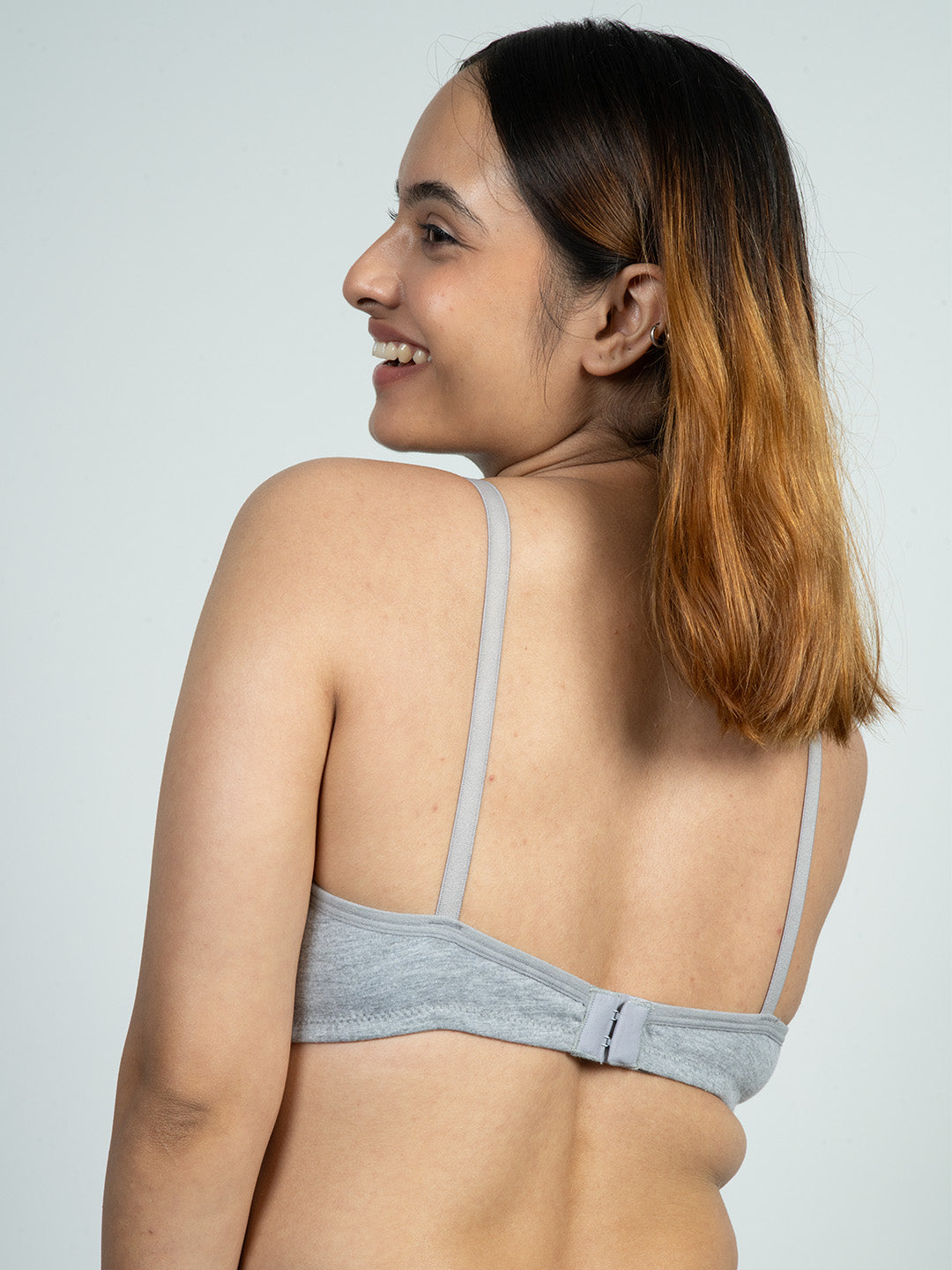 revoue everyday antimicrobial non-padded wirefree pure cotton 3/4th coverage grey t-shirt bra and grey boyshort panty combo