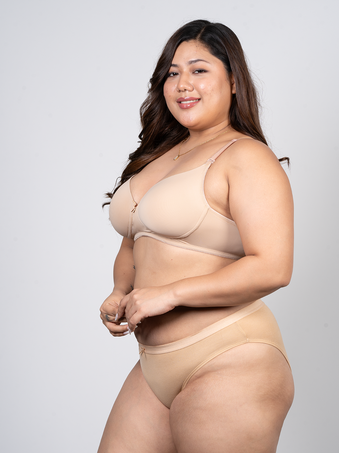 revoue premium padded wirefree full coverage nude t-shirt bra and nude bikini panty combo