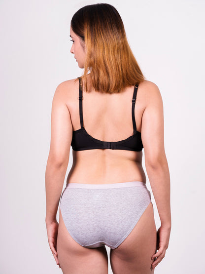 revoue black balconette padded medium coverage wirefree bra and grey bikini panty combo