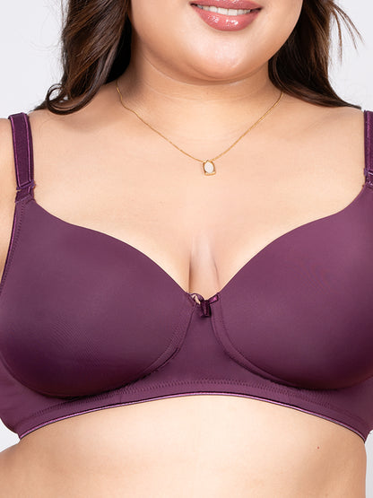 revoue premium padded wirefree full coverage wine t-shirt bra and wine seamless hipster panty combo