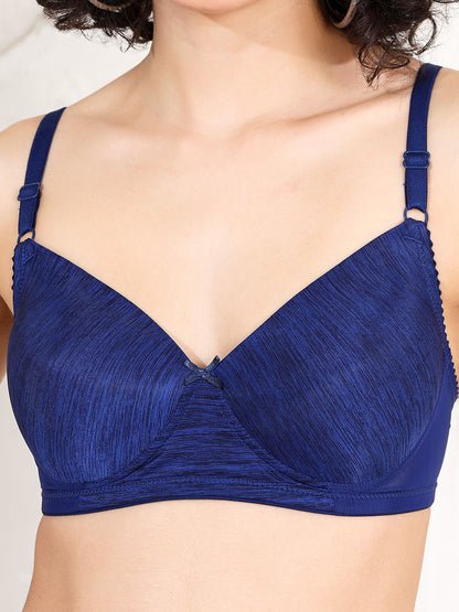 Royal Blue Heathered T-Shirt Bra for Women - Lightly Padded, Full Support Daily Wear