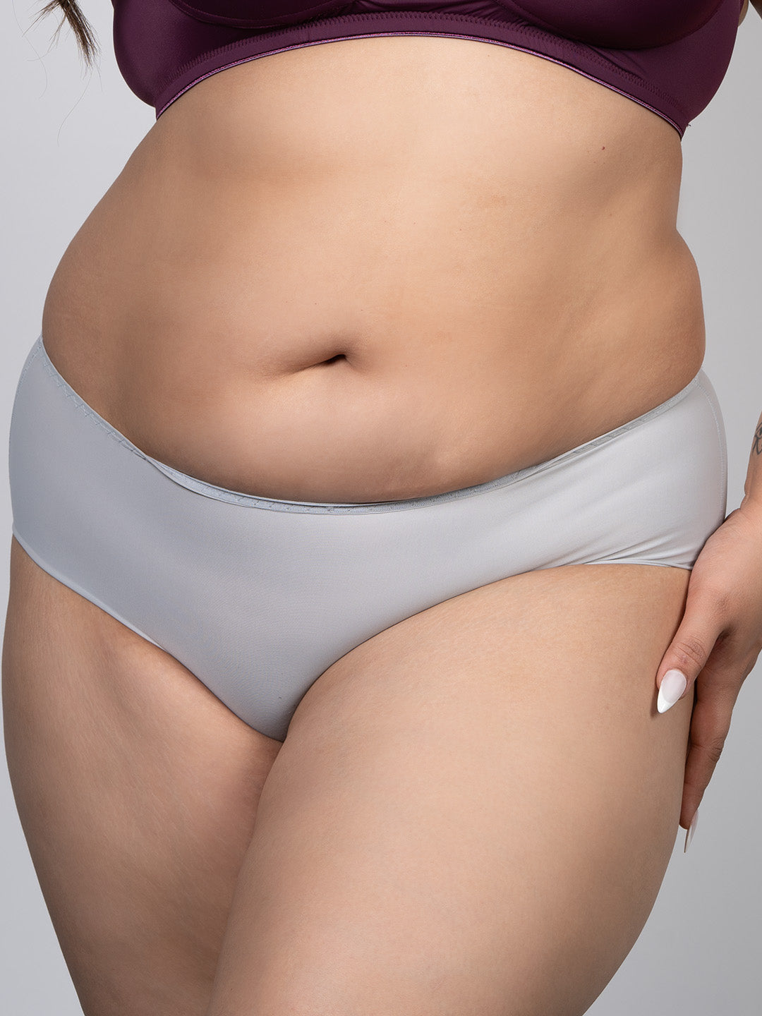 revoue wine balconette padded medium coverage wirefree bra and grey seamless hipster panty combo