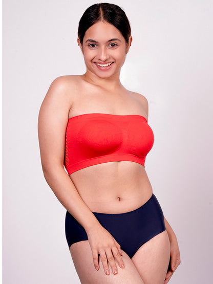 revoue red tube bra & revoue seamless navy blue hipster panty combo