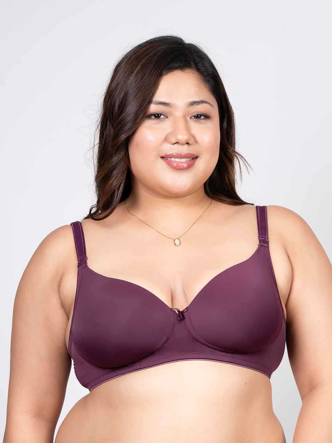 revoue premium padded wirefree full coverage wine t-shirt bra and wine seamless hipster panty combo