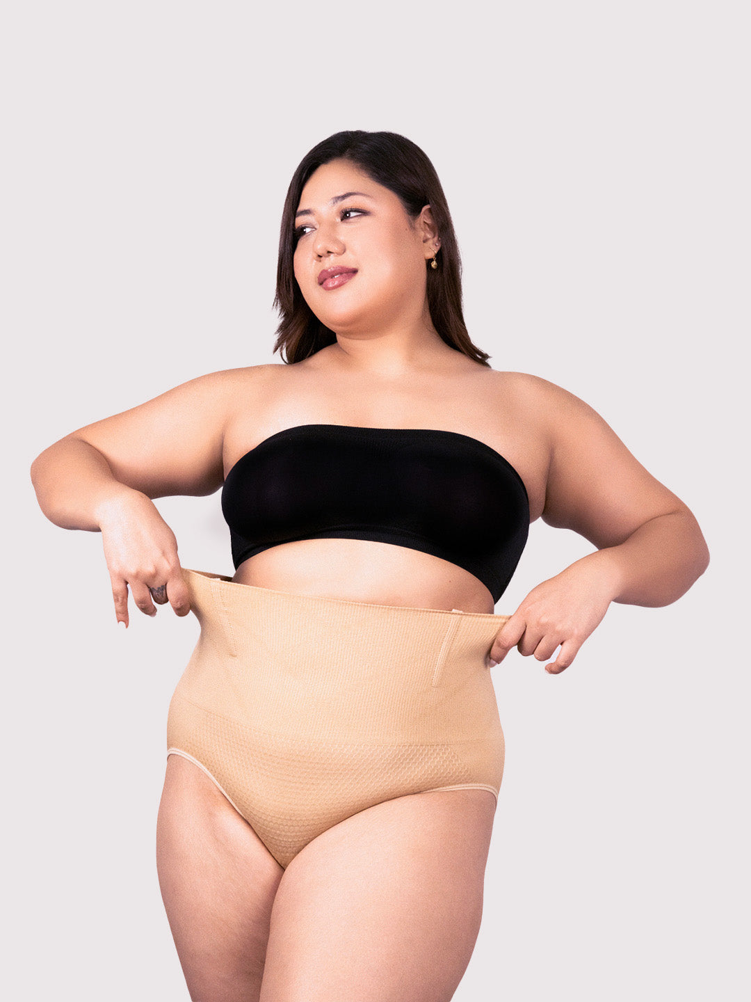 REVOUE High Waist Nude Shapewear & Black Tube Bra Combo