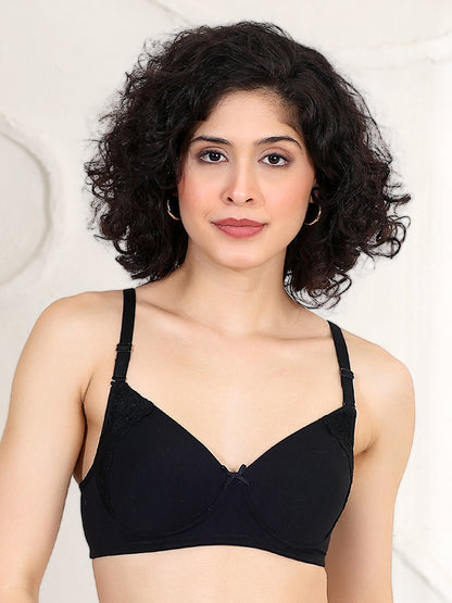 Everyday Comfort Bra - Lightly Padded, Seamless, T-Shirt Style with Side Lace