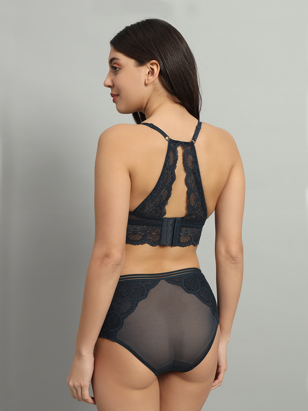 revoue premium sexy lingerie set (racerback laced padded wired full-cup bralette & low waist bikini panty)
