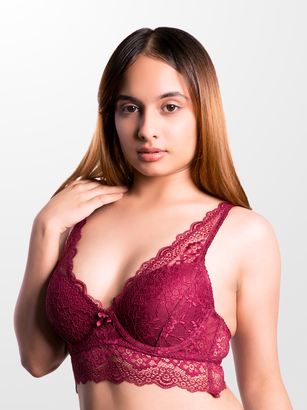 revoue premium sexy burgundy lingerie set (laced double layered padded wired full-cup bralette & low waist bikini panty)