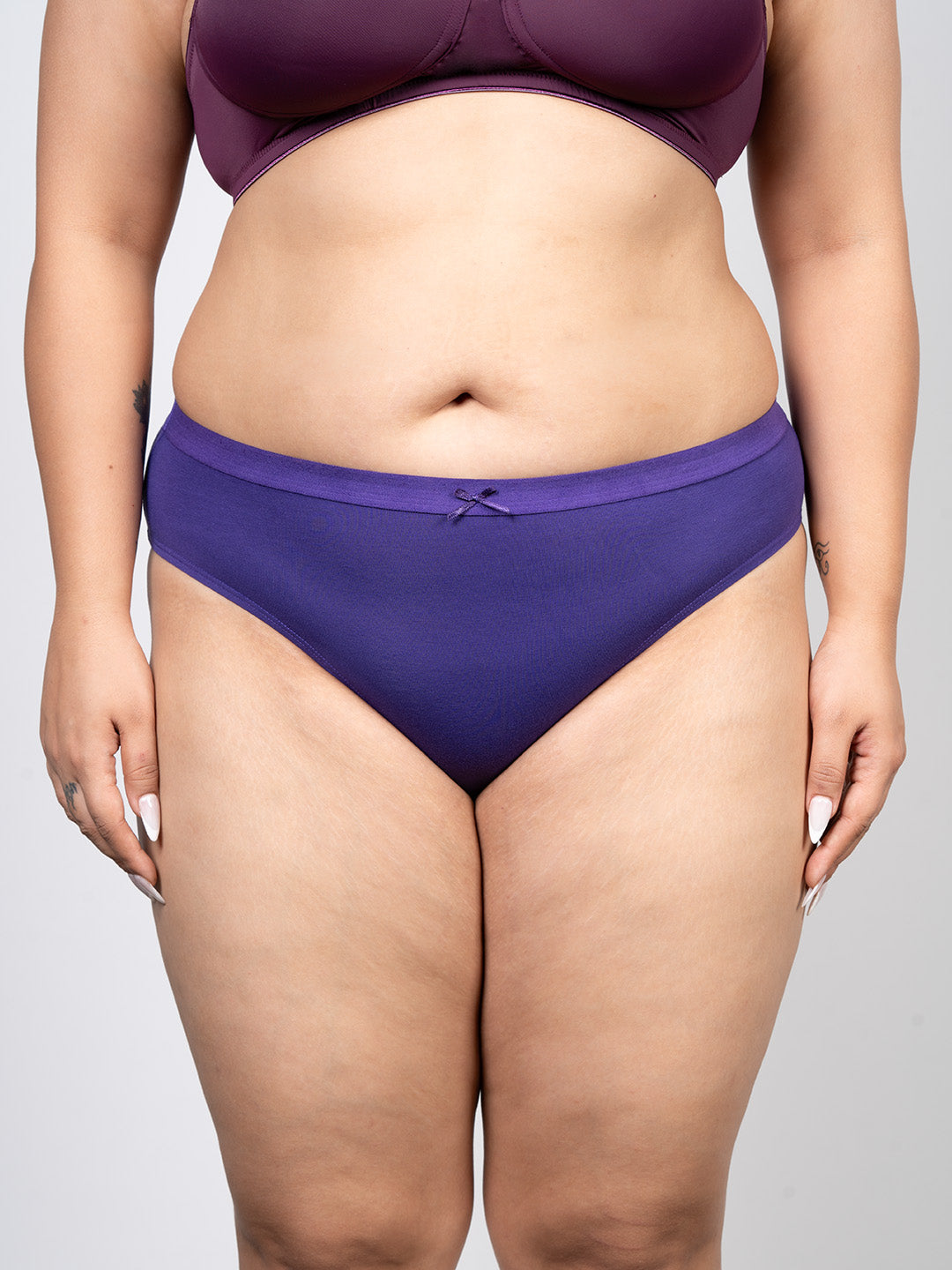 revoue premium padded wirefree full coverage wine t-shirt bra and purple hipster panty combo
