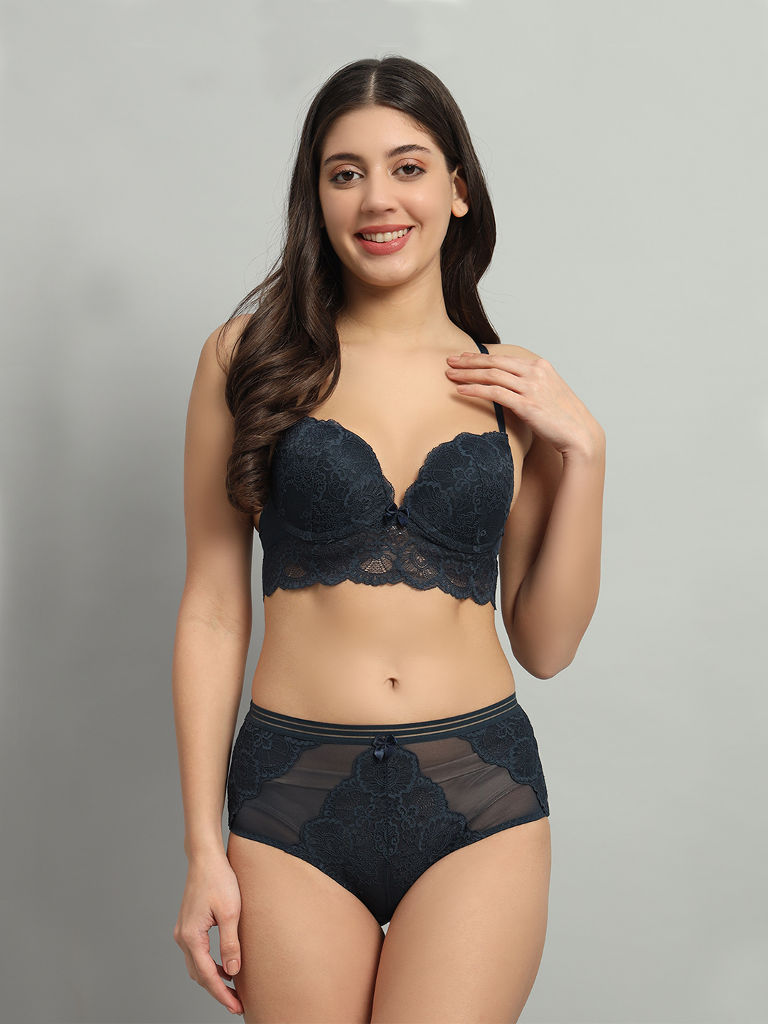 revoue premium sexy lingerie set (racerback laced padded wired full-cup bralette & low waist bikini panty)