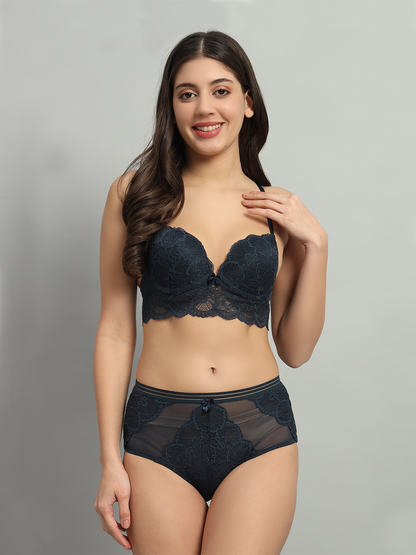 revoue premium sexy lingerie set (racerback laced padded wired full-cup bralette & low waist bikini panty)