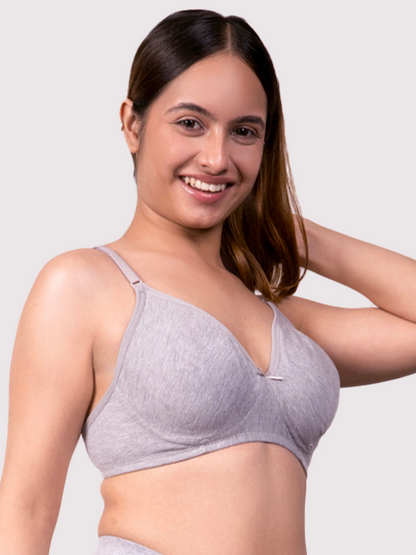 revoue everyday antimicrobial non-padded wirefree pure cotton 3/4th coverage t-shirt bra
